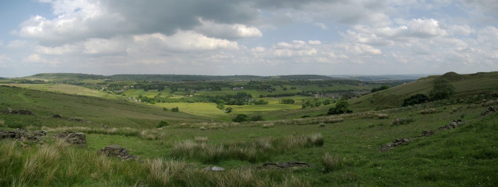 Looking across the valley from the windmills up wainstalls